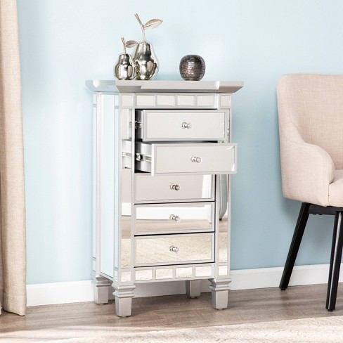 Lompton Mirrored 5 Drawer Accent Chest Silver Aiden Lane