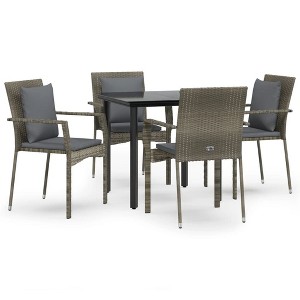 vidaXL Patio Dining Set Outdoor Rattan Wicker Table and Chair Set for Porch - Gray 31.5" Table Length 4 Items - 1 of 4