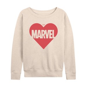 Women's - Marvel - Heart Valentine Lightweight French Terry Wide Neck Long Sleeve Shirt - 1 of 4