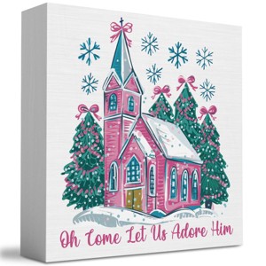 Oh Come Let Us Adore Him Sign, Jesus Christmas Tree Decor, Christian Christmas Decoration for Home Office Desk Table Shelf 5 X 5 inch - 1 of 3