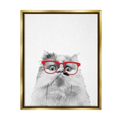 Stupell Industries Funny Face Cat Wearing Glasses Framed Canvas