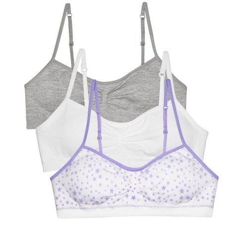 Fruit of the Loom Girls Seamless Trainer Bra with Removable Modesty Pads 3  Pack Sparkling Star/White/Grey Heather 30