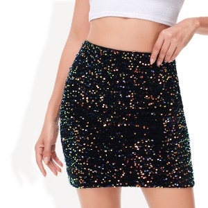Anna-Kaci Women's High-Waist Sequin Mini Skirt Fitted Bodycon Glittering Design - 1 of 4