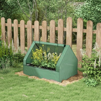 Green and Silver Raised Garden Bed with Mini Greenhouse