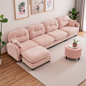 140" Chenille L-Shaped Modular Sectional Sofa with Ottoman - 1 of 4