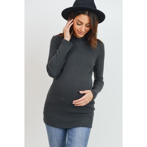 Hello Miz Women's Ribbed Long Sleeve Mock Neck Maternity Top - 1 of 4