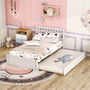 Streamdale Wooden Twin Size Platform Bed Frame with Trundle for White Washed Color - 1 of 4