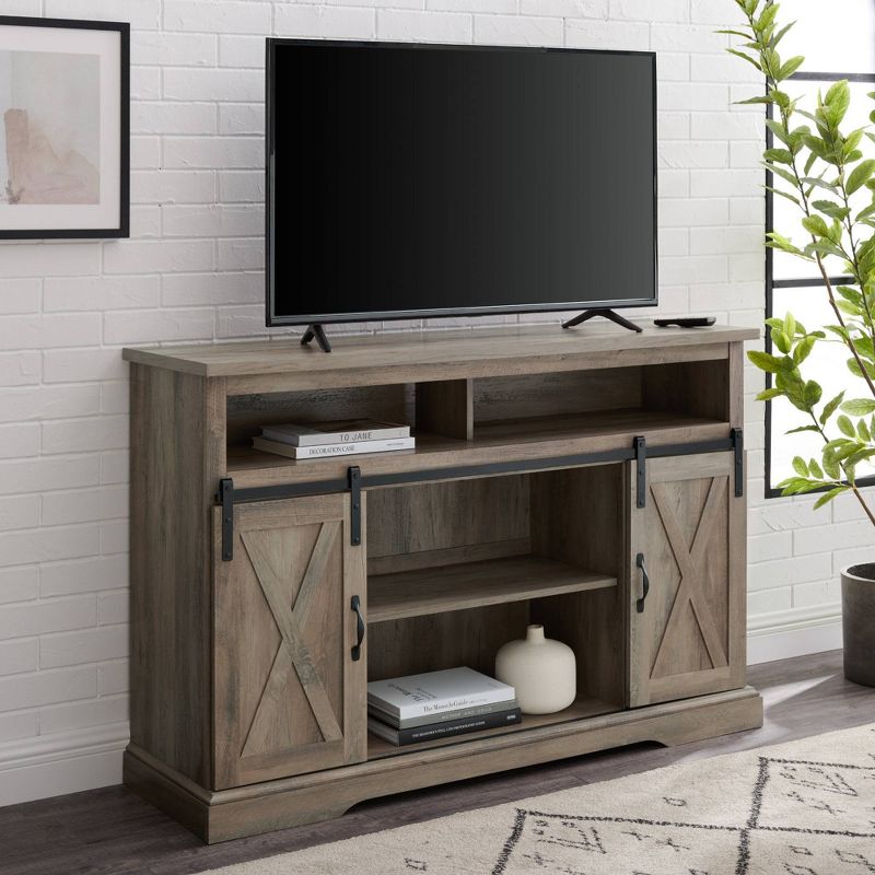 Transitional Sliding Barndoor Highboy TV Stand for TVs up to 58" - Saracina Home, 3 of 17