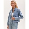 INSPIRE CHIC Women's Long Sleeve Turndown Collar Pockets Lightweight Denim Cropped Bomber Jackets - 2 of 4