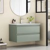 KWPZQEB 32" Modern Wall-Mounted Bathroom Vanity with Sink Combo, Floating Vanity with Double Drawers & Unique Handle-Free Design for Small Space - 3 of 4