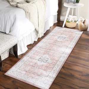 Acekool Washable Vintage Runner Rug, Stain-Resistant, Low Pile, Rubber Backing, Floral Oriental Carpet for Kitchen, Hallway, Bedroom - 1 of 4
