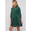 PinkBlush Green Corduroy Button Down Collared Maternity Dress - 3 of 4