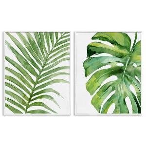Stupell Industries Minimal Tropical Green Palms 2pc Framed Giclee Art Set, White, 16" x 20" - 1 of 4