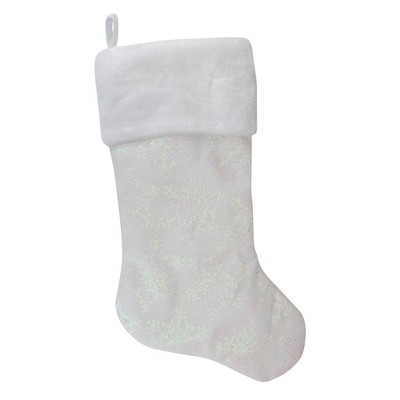 Northlight 22" LED Lighted White Iridescent Glittered Snowflake Christmas Stocking