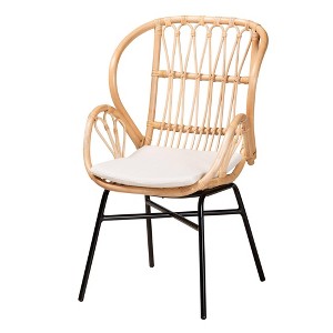 bali & pari Caelia Rattan and Metal Chair Natural/Brown: Bohemian Style, Plush Cushion, Sturdy Crisscross Base: Armless, Spot Clean - 1 of 4