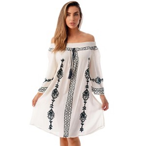 Riviera Sun Off Shoulder Solid Short Dress 21822-BW - 1 of 3