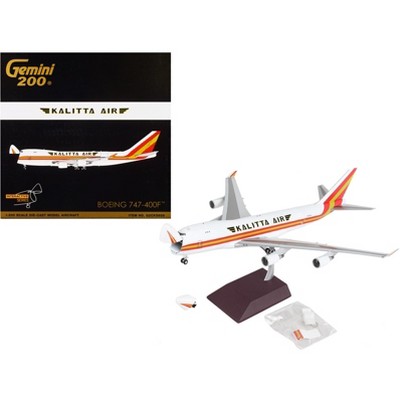 Boeing 747-400F Commercial Aircraft "Kalitta Air" White with Stripes 1/200 Diecast Model Airplane by GeminiJets