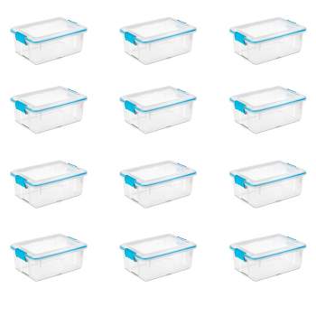  Sterilite 32 Qt Gasket Box, Stackable Storage Bin with Latching  Lid and Tight Seal Plastic Container to Organize Basement, Clear Base and  Lid, 12-Pack : Home & Kitchen