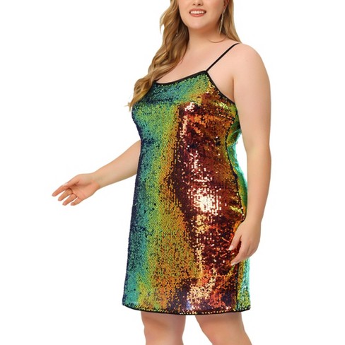 Agnes Orinda Women's Plus Size Glitter Sequin Spaghetti Strap Party Clubwear Mini Dress Mermaid : Target