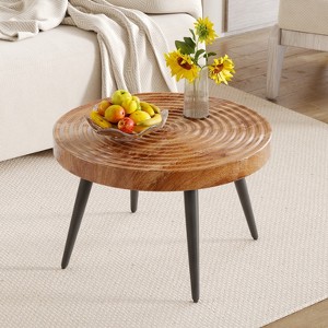 KTMBDW Round Coffee Table, Modern Coffee Table with Black Metal Leg and Annular Texture design, for Living Room, 23.6 Inches - 1 of 4