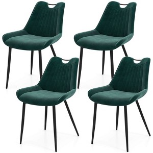 Costway Dining Chair Set of 4 Faux Leather Upholstered Kitchen Chairs with Metal Legs Black/Gray/Green - 1 of 4
