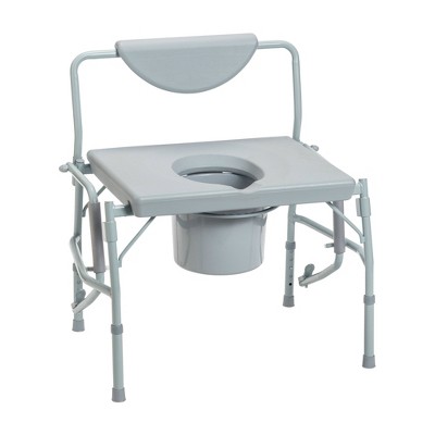 Gray Steel Bariatric Drop Arm Bedside Commode Chair