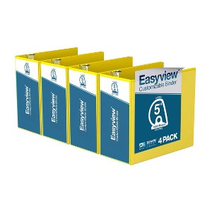 Easyview 4pk 5" Premium 11x17" Angled D-Ring Binder Yellow: Hard Cover, 700 Sheet Capacity, Polypropylene, 2 Pockets - 1 of 4