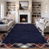Washable Modern Bordered Plaid Rug Non Slip Low Pile Rug Soft Throw Floor Cover Foldable Indoor Carpet for Living Room Bedroom Playroom Nursery - 2 of 4