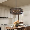 20" Rustic Industrial Pendant Light, 5-Light Black and Walnut Metal Cage Chandelier with Wood Accents for Kitchen Island and Dining Room (No Bulbs) - 4 of 4