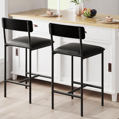 Bar Stools Set of 2, Upholstered Counter Height Bar Stools with Backrest and Footrest, Kitchen Barstools for Island, Counter Bar, Easy Assembly