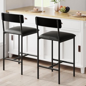Bar Stools Set of 2, Upholstered Counter Height Bar Stools with Backrest and Footrest, Kitchen Barstools for Island, Counter Bar, Easy Assembly - 1 of 4