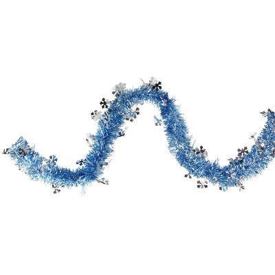 Northlight 12' x 2.75" Unlit Blue with Silver Holographic Snowflakes Tinsel Christmas Garland