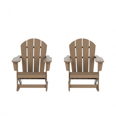 Weathered Wood Outdoor Rocking Adirondack Chair Set with Wide Armrests