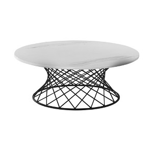 HomeRoots 36" White And Black Genuine Marble And Metal Round Coffee Table - 1 of 4