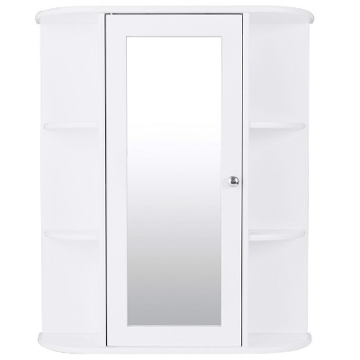 Tangkula Single Bathroom Storage Cabinet Spacesaver Open Shelves w/ Mirrored Organizer