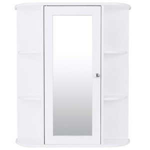 Tangkula Single Bathroom Storage Cabinet Spacesaver Open Shelves w/ Mirrored Organizer - 1 of 4