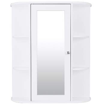 Tangkula Single Bathroom Storage Cabinet Spacesaver Open Shelves w/ Mirrored Organizer