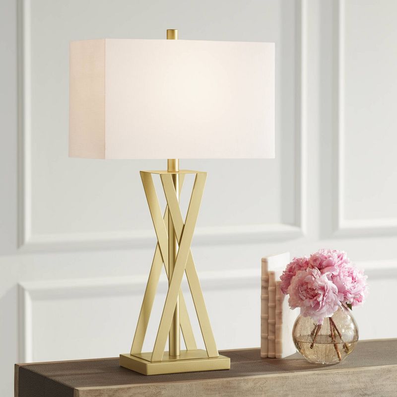360 Lighting Rafael 29 1/2" Tall Geometric Modern Glam End Table Lamp Gold Finish Metal Living Room Bedroom Bedside Nightstand Kitchen White Shade, 2 of 10