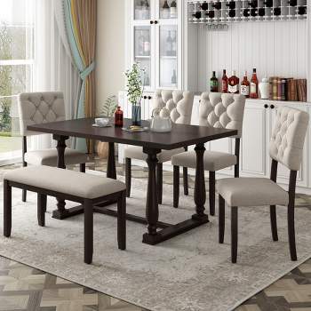 6-Piece Dining Table and Chair Set with Special-Shaped Legs and Foam-covered Seat - ModernLuxe