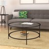 Two Shelf Round Metal Base Coffee Table in Black with Glass Top - Henn&Hart - 2 of 4