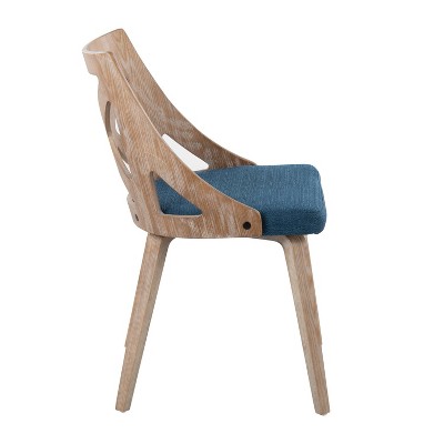 Charlotte White Washed Wood & Blue Fabric Dining Chairs - Set of 2
