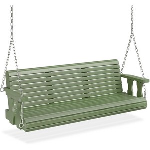 VINGLI Upgraded Patio Wooden Porch Swing for Courtyard & Garden, Heavy Duty 880 LBS Swing Chair Bench with Hanging Chains for Outdoors (Green, 5 FT) - 1 of 4