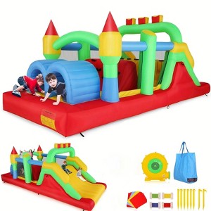 KRISRATE Inflatable Bounce House 18x8.2FT for Kids 3-12, Inflatable Obstacle Course with Climb Wall & Jumping Zone + 680W Blower for Backyard Outdoor - 1 of 4