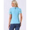 INSPIRE CHIC Women's Summer Peter Pan Collar Contrast Trim Puff Short Sleeve Blouse - 4 of 4