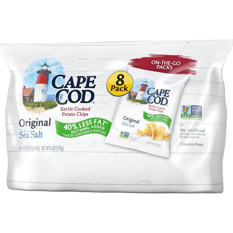 Cape Cod Potato Chips Less Fat Original Kettle Chips Snacks - 8ct, 5 of 9