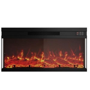 Electric fireplace, suitable for indoor cabinets, living rooms, bedrooms, Iron, metal 36-inch wall-mounted fireplace, black,simulated firewood - 1 of 1