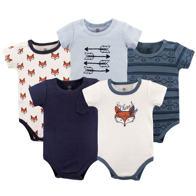 Yoga Sprout Baby Boy Cotton Bodysuits 5pk, Be Clever, 1 of 2