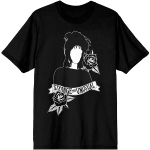 Beetlejuice Lydia No Face Strange & Unusual White Art Men's Black Crew T-Shirt - 1 of 2