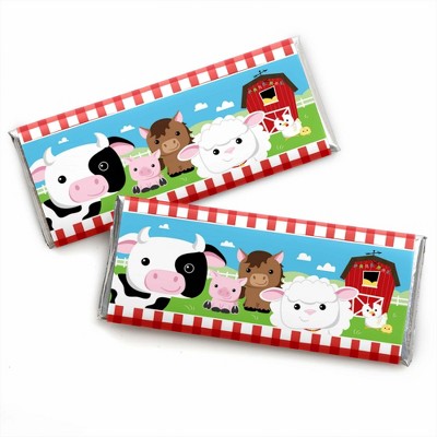 Big Dot of Happiness Farm Animals - Candy Bar Wrappers Baby Shower or Birthday Party Favors - Set of 24