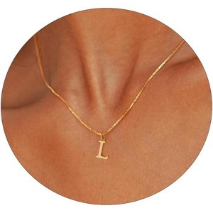 Gold Initial Necklace for Women, 14K Gold Plated Dainty Letter Pendant on Box Chain - 1 of 4